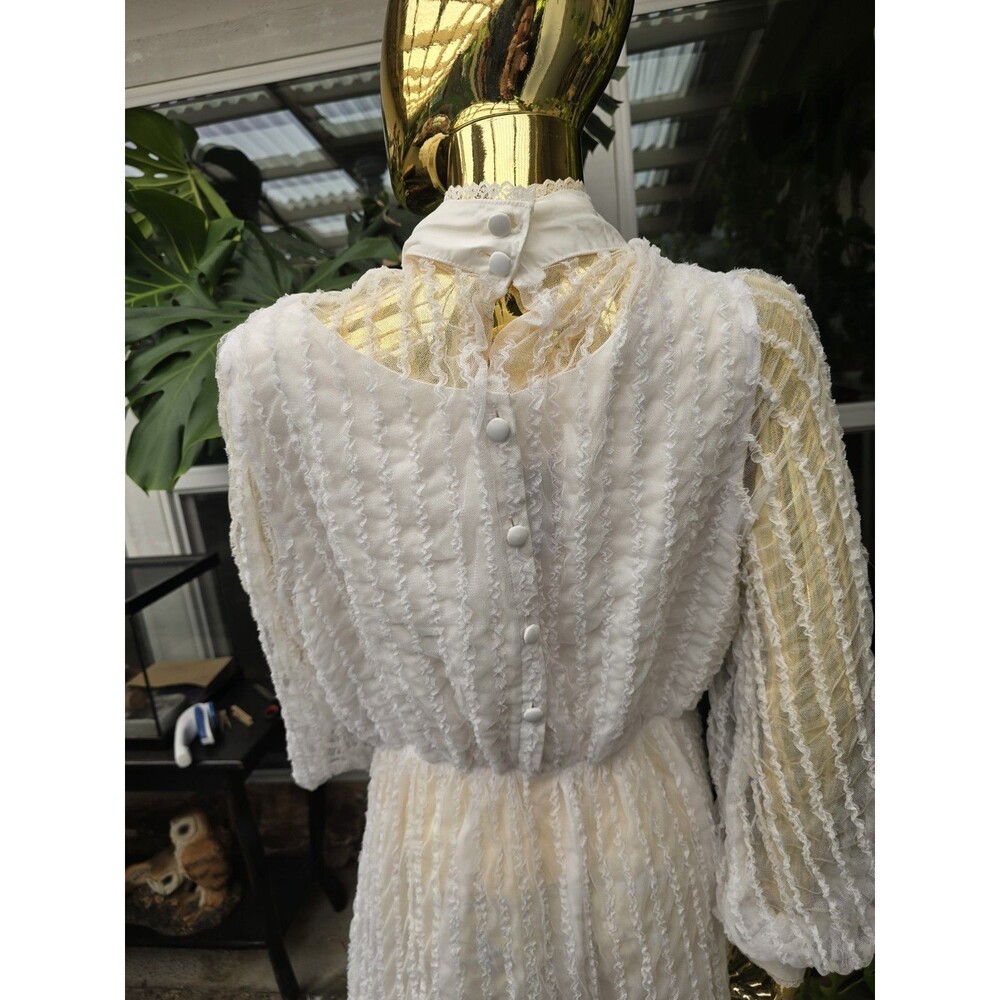 Vintage Recollections Lace Prairie Dress White Cottagecore Victorian L - Picture 8 of 15